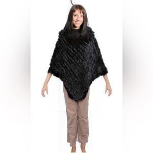 Yu,Yu ,moda in paris, Natural‎ rabbit fur jersey knit poncho, one size